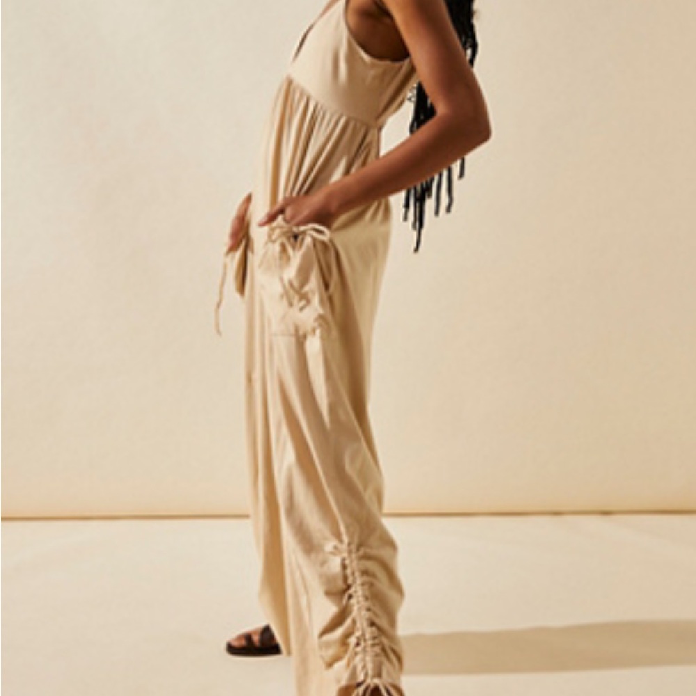 Free People Tan Jumpsuit with Relaxed Fit and Self-Tie Belt